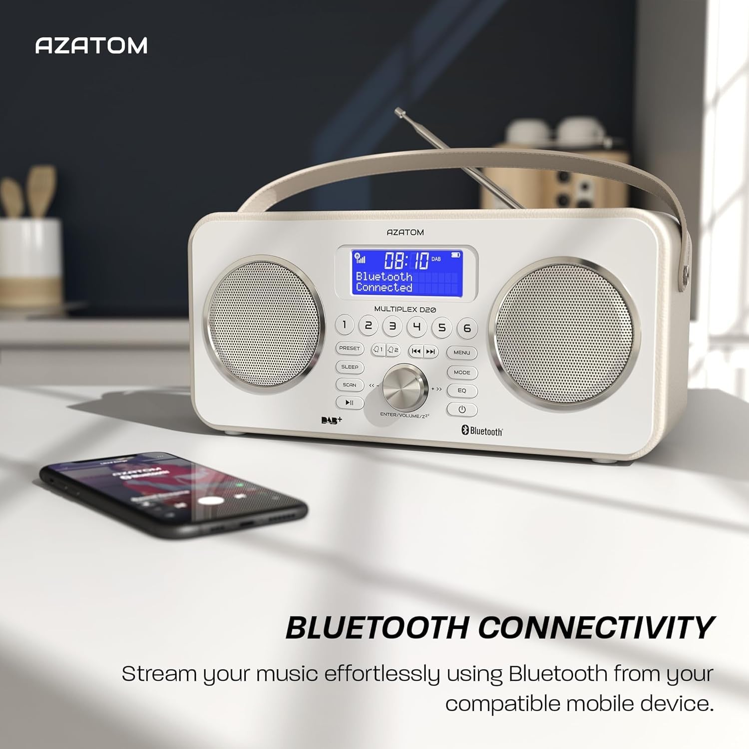 White DAB DAB+ FM Bluetooth Portable Radio Remote Dual Alarm Rechargeable