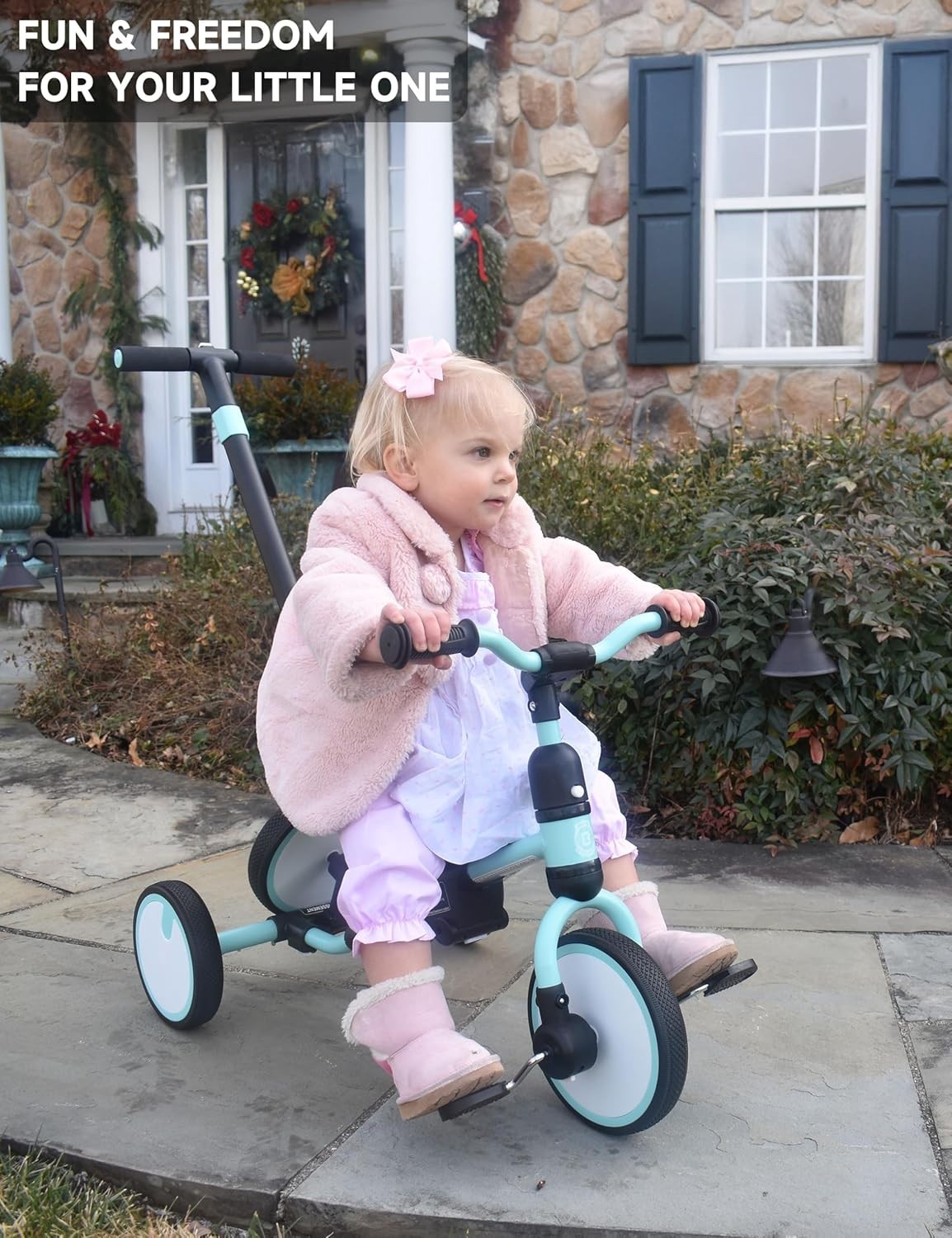 5 In 1 Kids Tricycle Push Handle Balance Bike Safety Harness Toddler