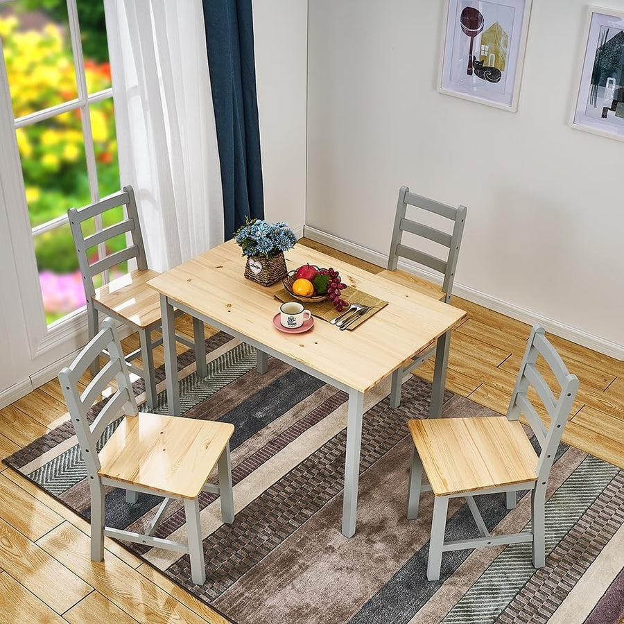 Solid Pine Dining Table & 4 Chairs Set | Durable Kitchen Furniture Grey