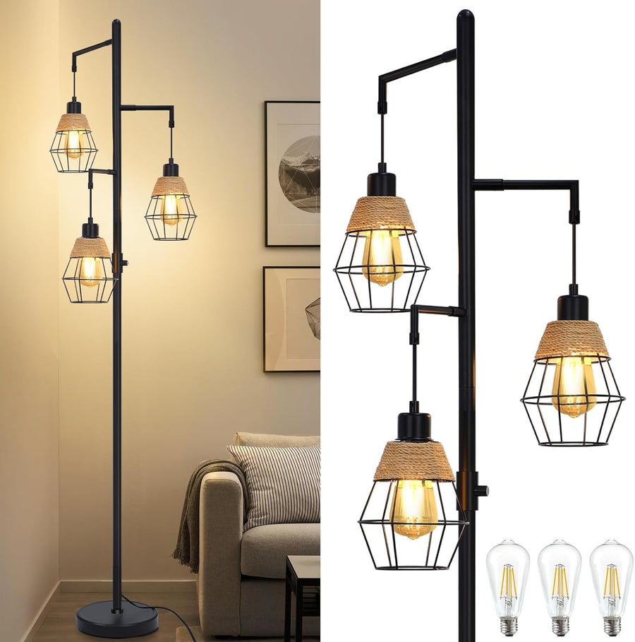 Industrial Floor Lamp 3 Light Dimmable Vintage Standing Corner Lamp