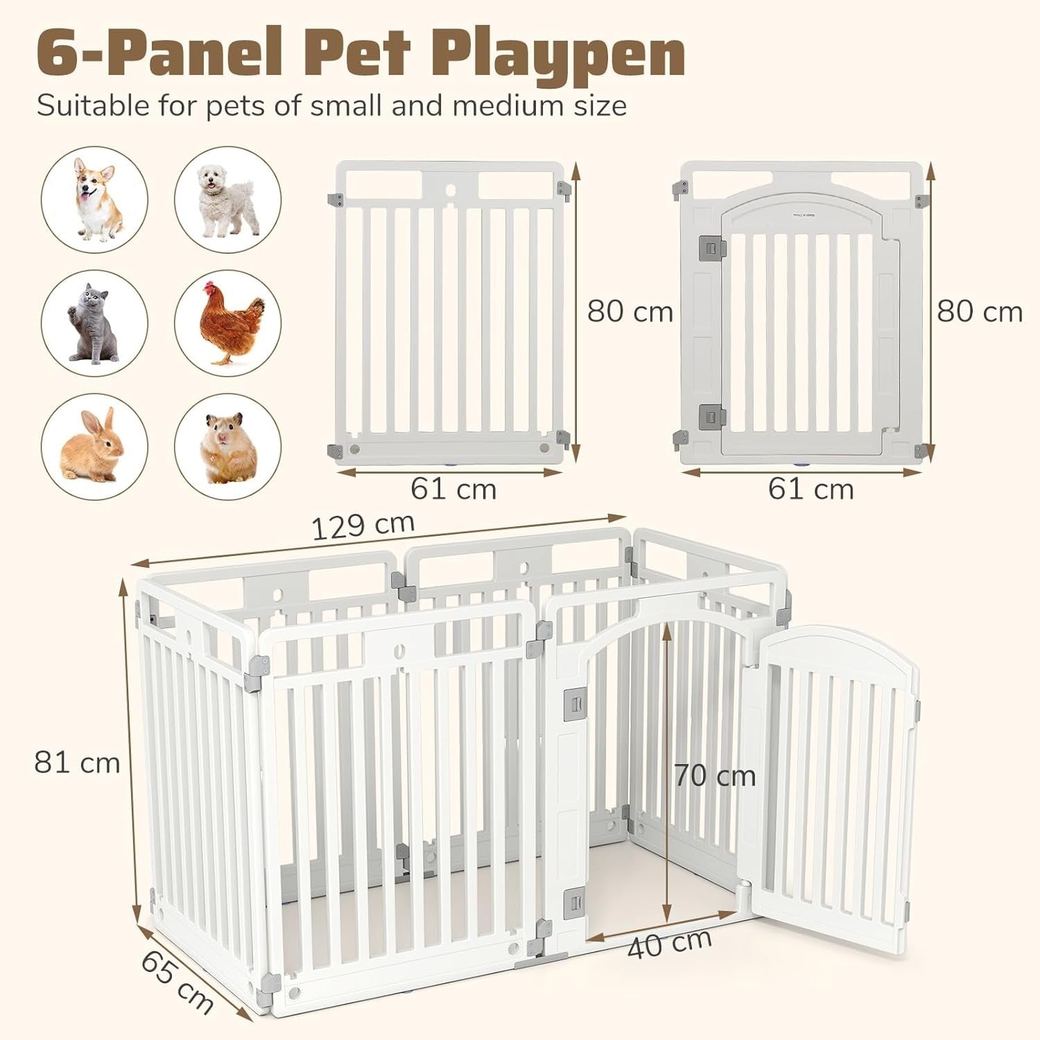 Foldable Dog Playpen with Lockable Gate for Small & Medium Pets Indoor Outdoor