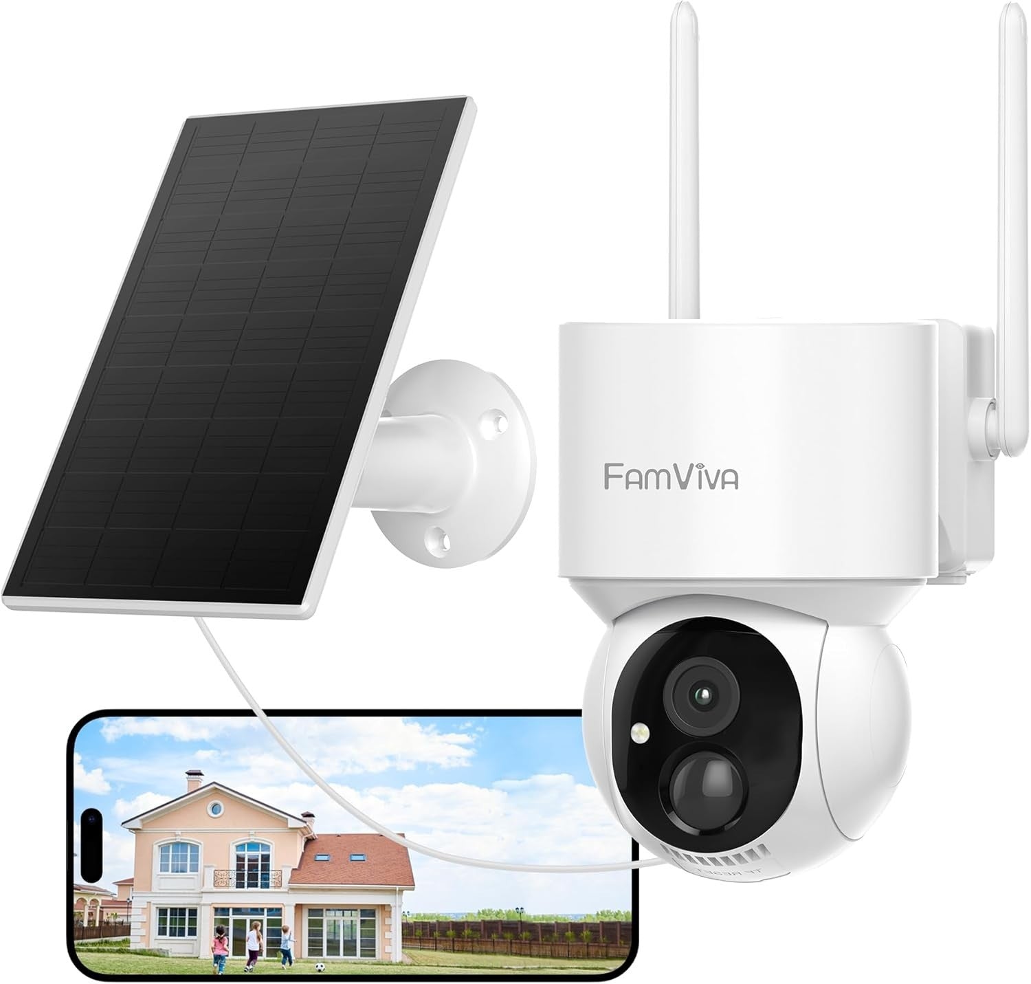 2K Solar Security Camera Wireless Outdoor PTZ 360° WiFi IP66 White