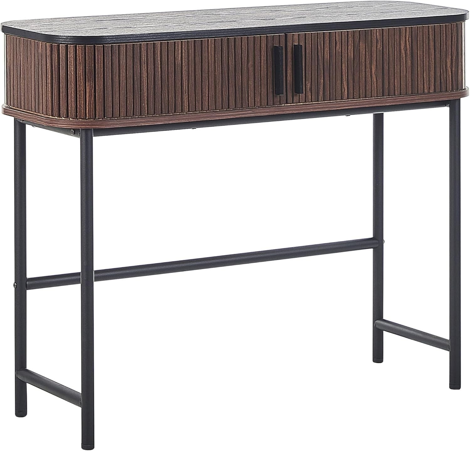 Modern Dark Wood Console Table with Sliding Doors & Storage, 100x35cm