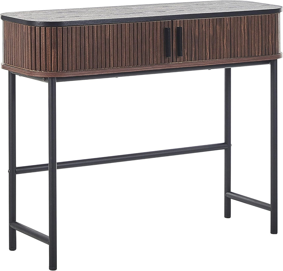 Modern Dark Wood Console Table with Sliding Doors & Storage, 100x35cm