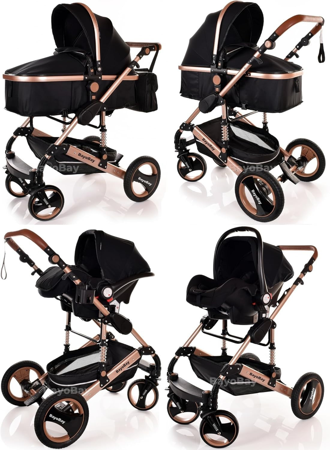 3-in-1 Baby Stroller Pram Travel System Car Seat Lightweight Foldable Black