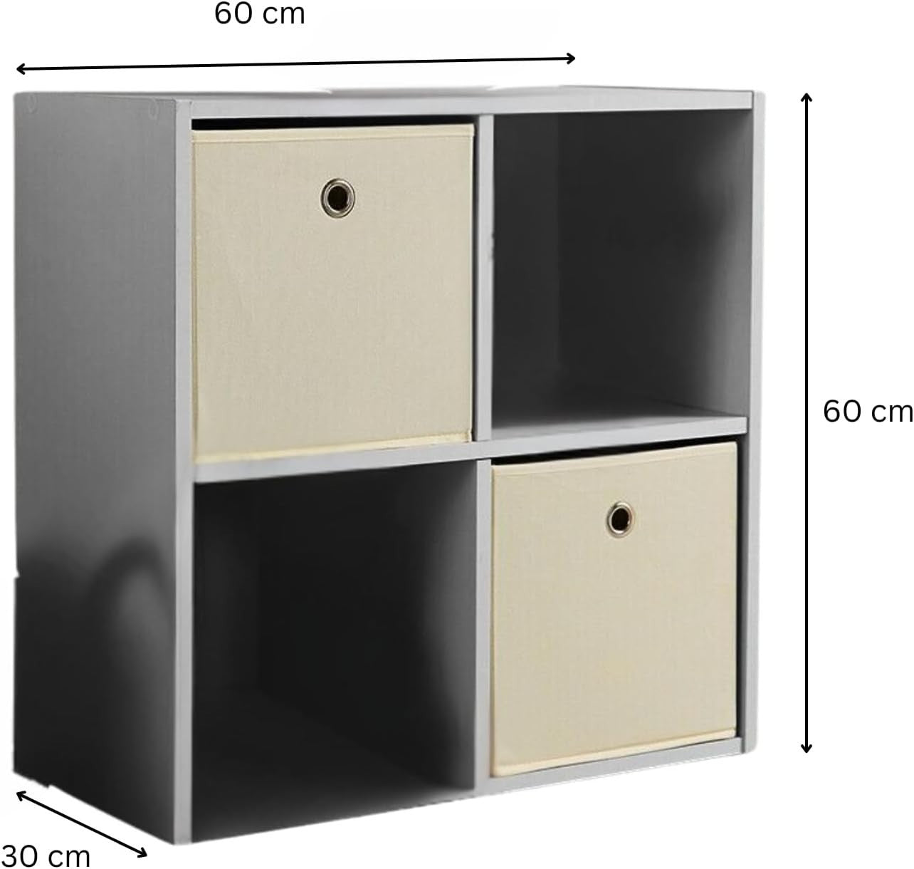 4 Cube Storage Shelf Grey Wooden Bookcase Display Unit 60cm
