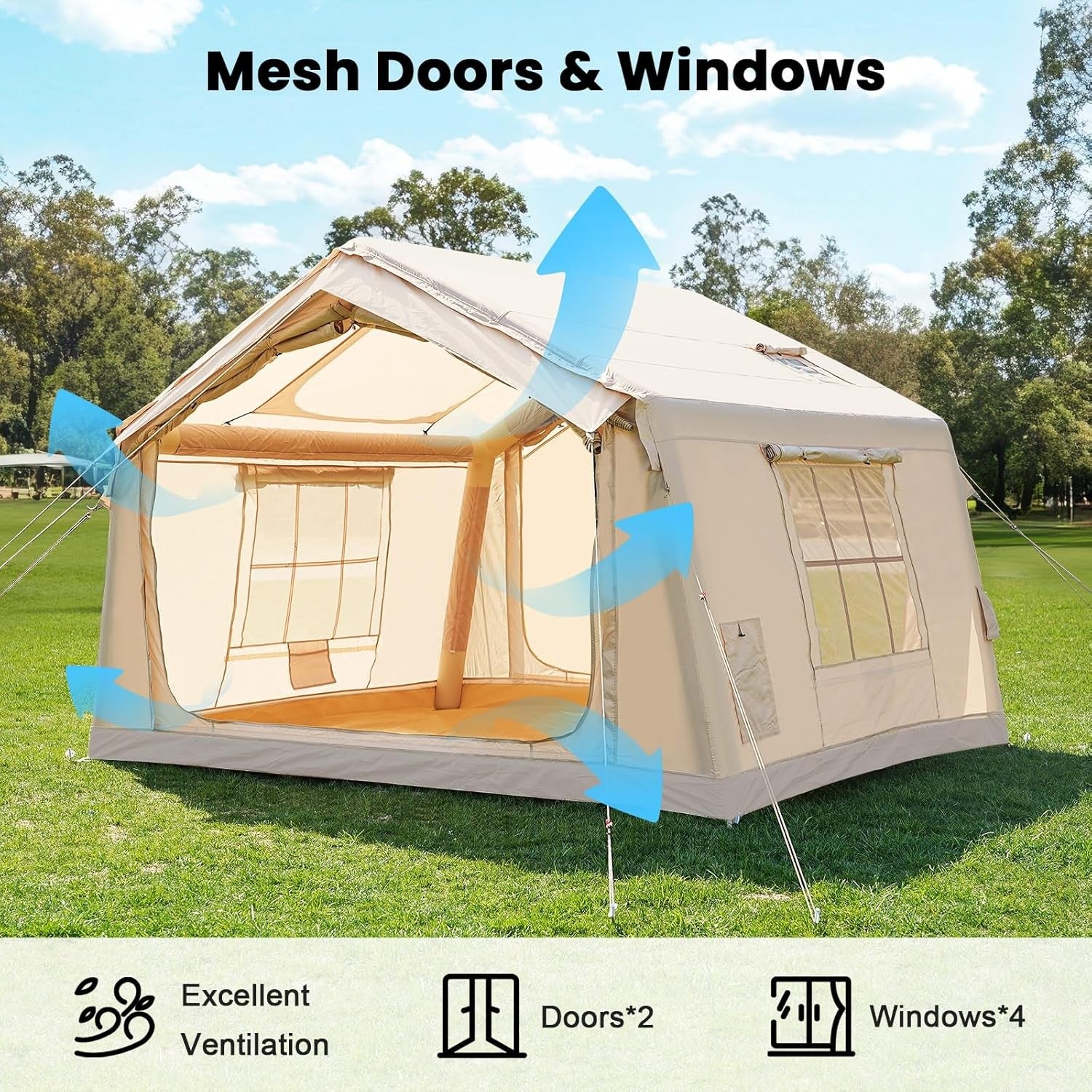 6 Person Inflatable Camping Tent 4 Season Waterproof Air Canopy