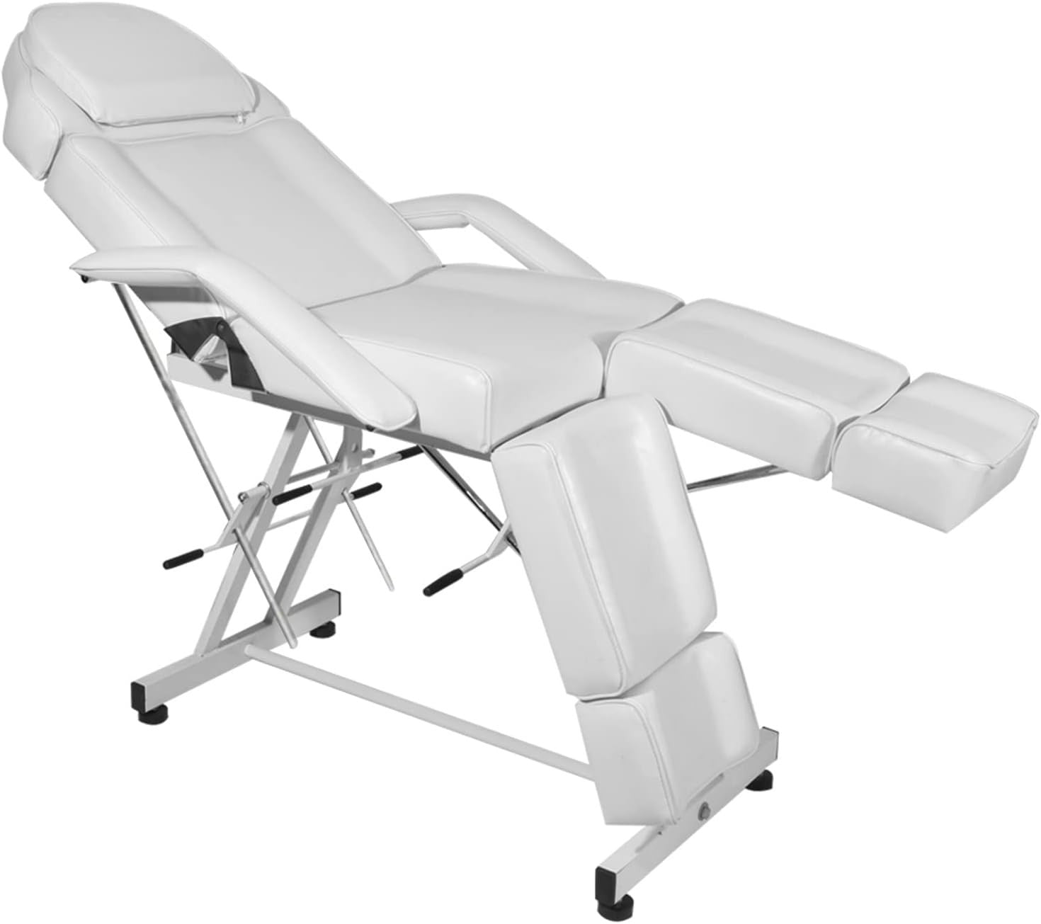 Split-Leg Tattoo Chair Adjustable Massage Beauty Bed w/ Armrests Headrest White