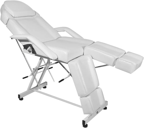 Split-Leg Tattoo Chair Adjustable Massage Beauty Bed w/ Armrests Headrest White