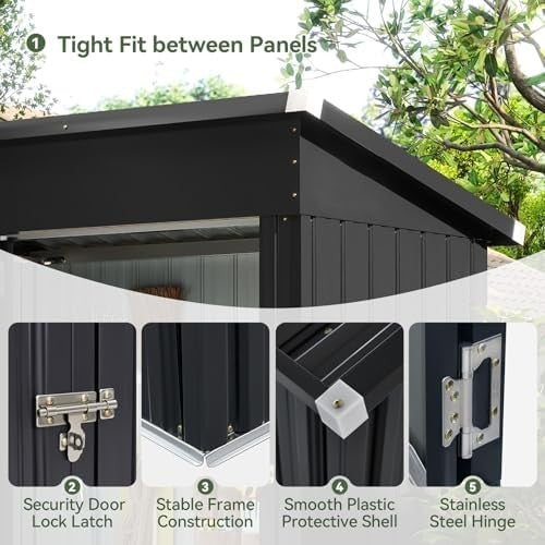 Metal Garden Shed 5x3ft Outdoor Storage Waterproof Tool Box Black