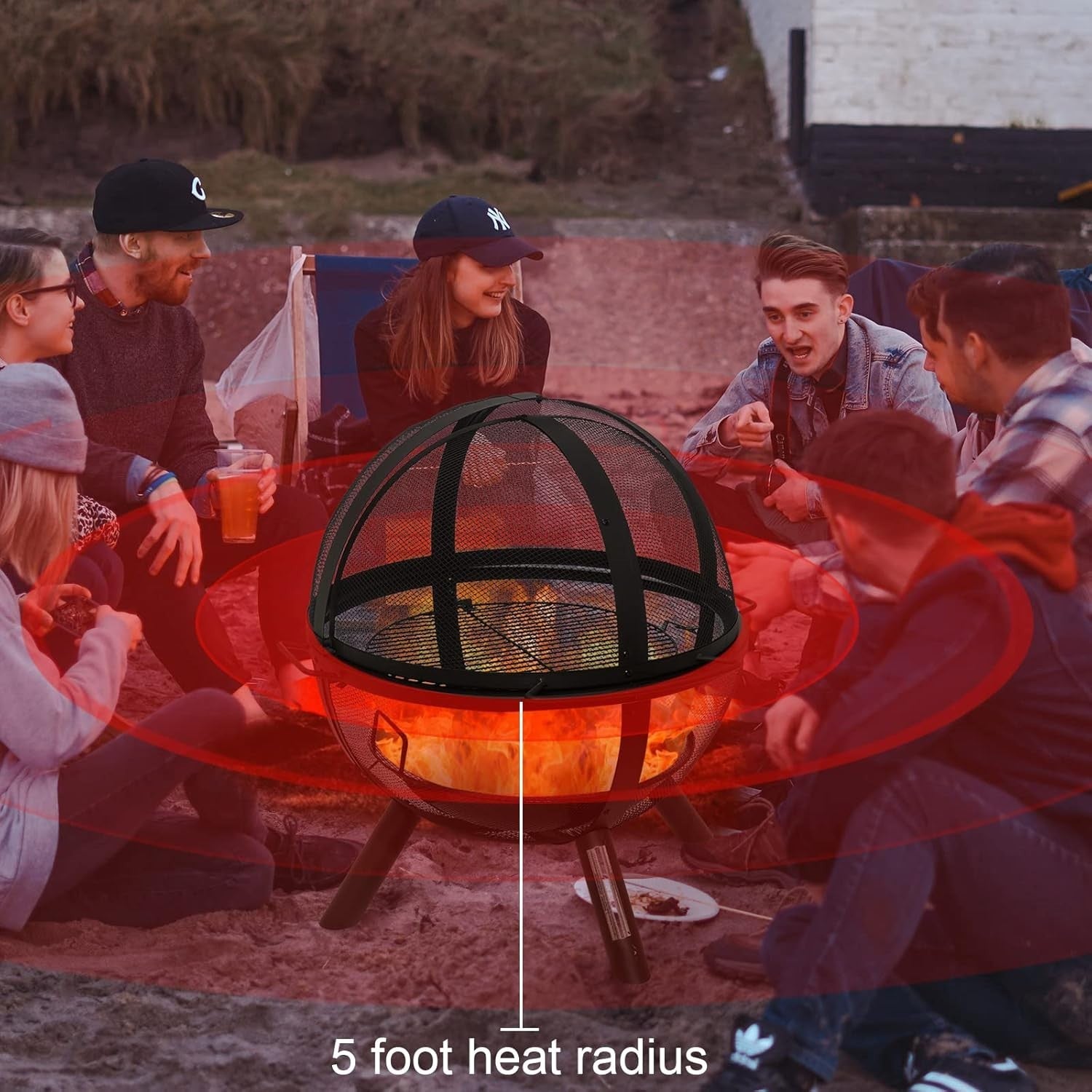 Outdoor Fire Pit BBQ Grill Globe Ball Fire Bowl with Mesh Cover | Large 86cm