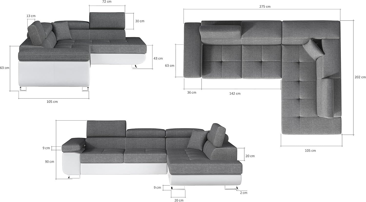 3-Seater L-Shape Corner Sofa Bed – Microfiber, Modern Beige & Brown Design