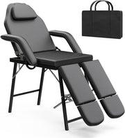 Portable 3-Section Split-Leg Massage Table Folding Beauty Tattoo Bed Black