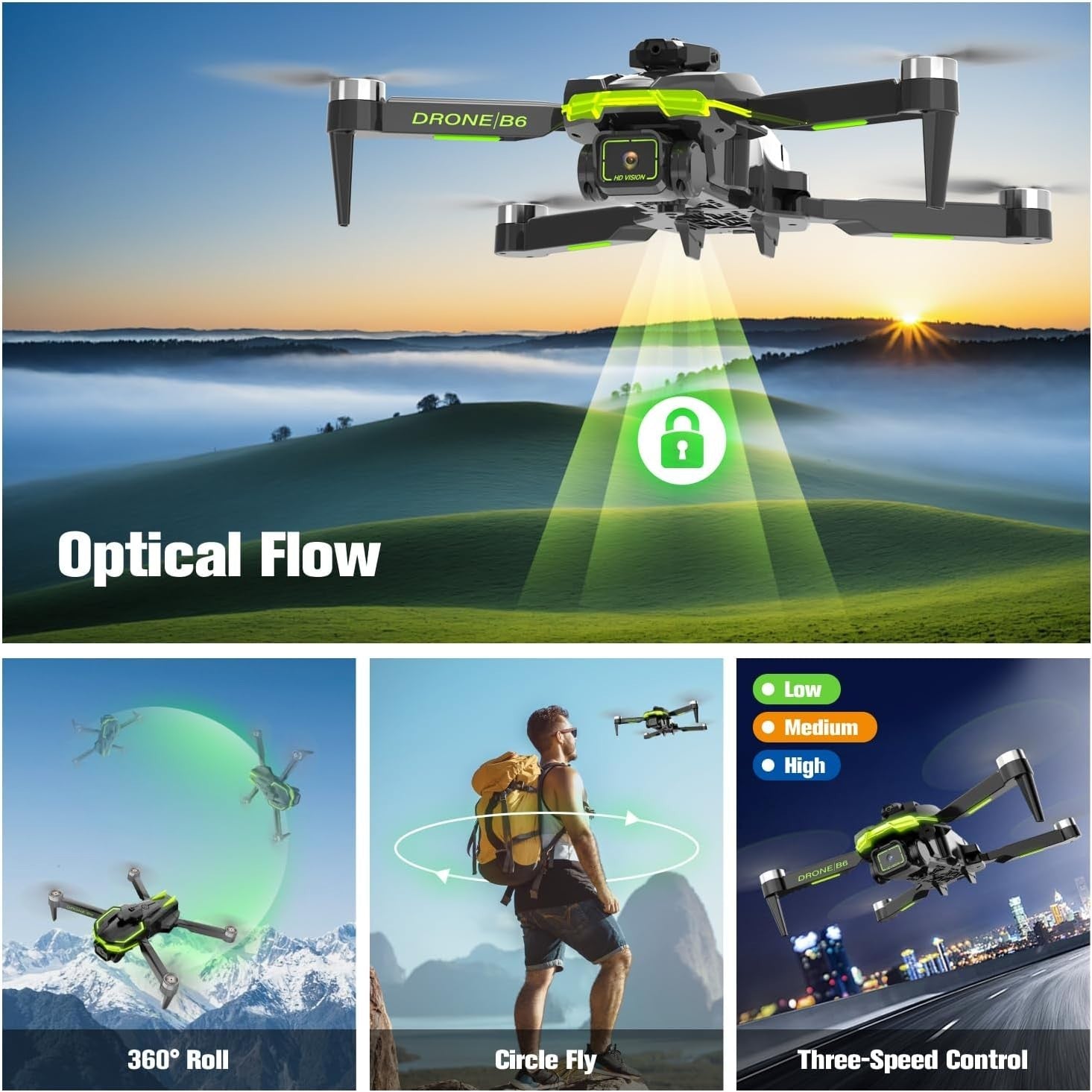 Foldable 4K Camera Drone with Brushless Motor, 40min Flight, FPV for Kids Adults