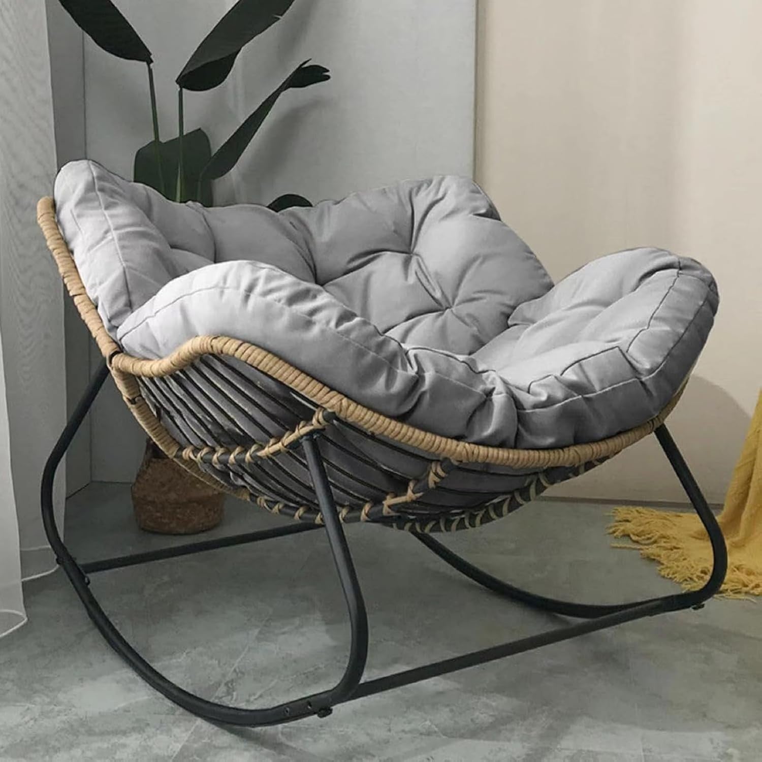 Papasan Rocking Chair Oversized Cushioned Egg Lounge Indoor Outdoor Grey