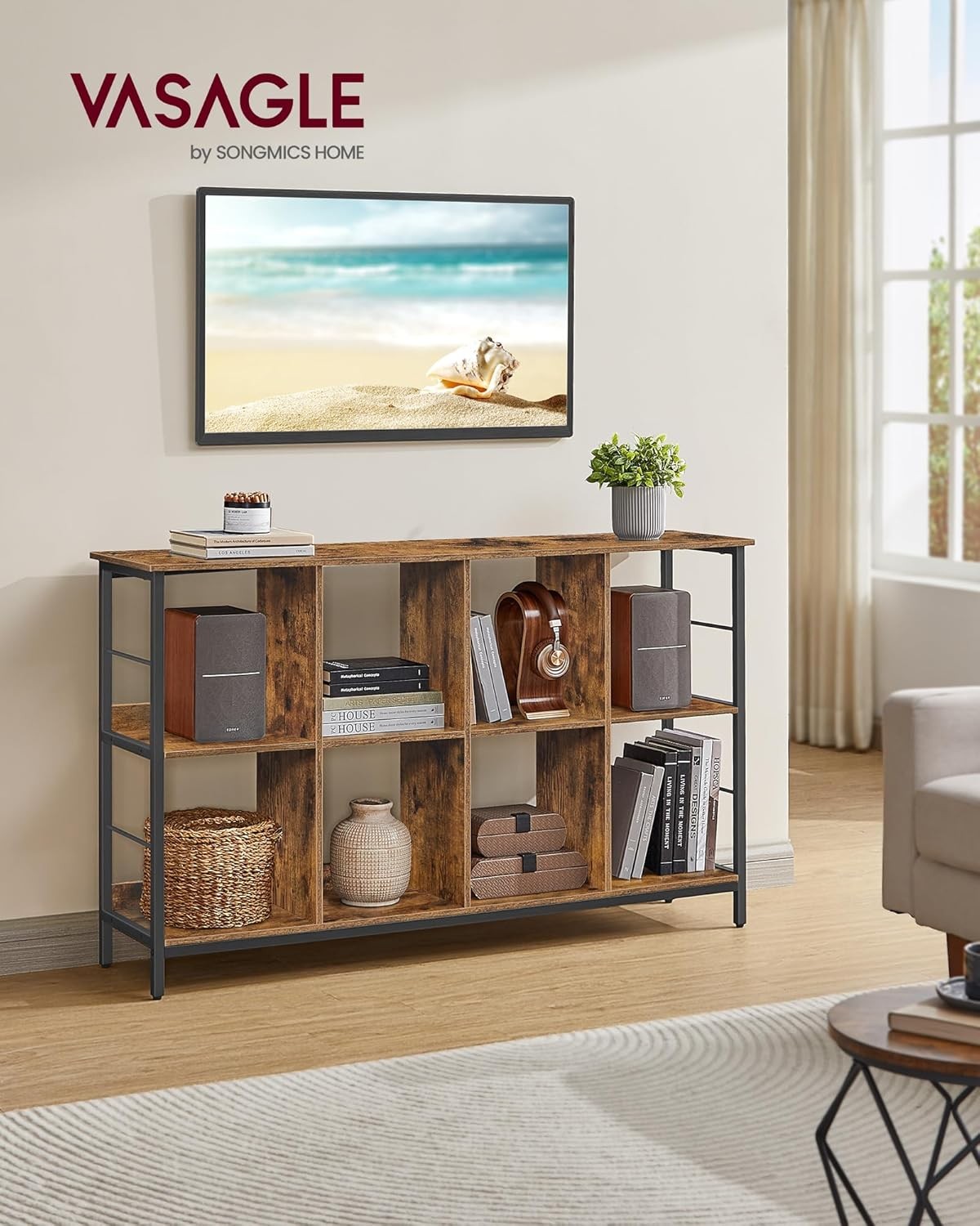 Wide Industrial 2-Tier Bookcase | Rustic Brown Storage Shelf for Home & Office
