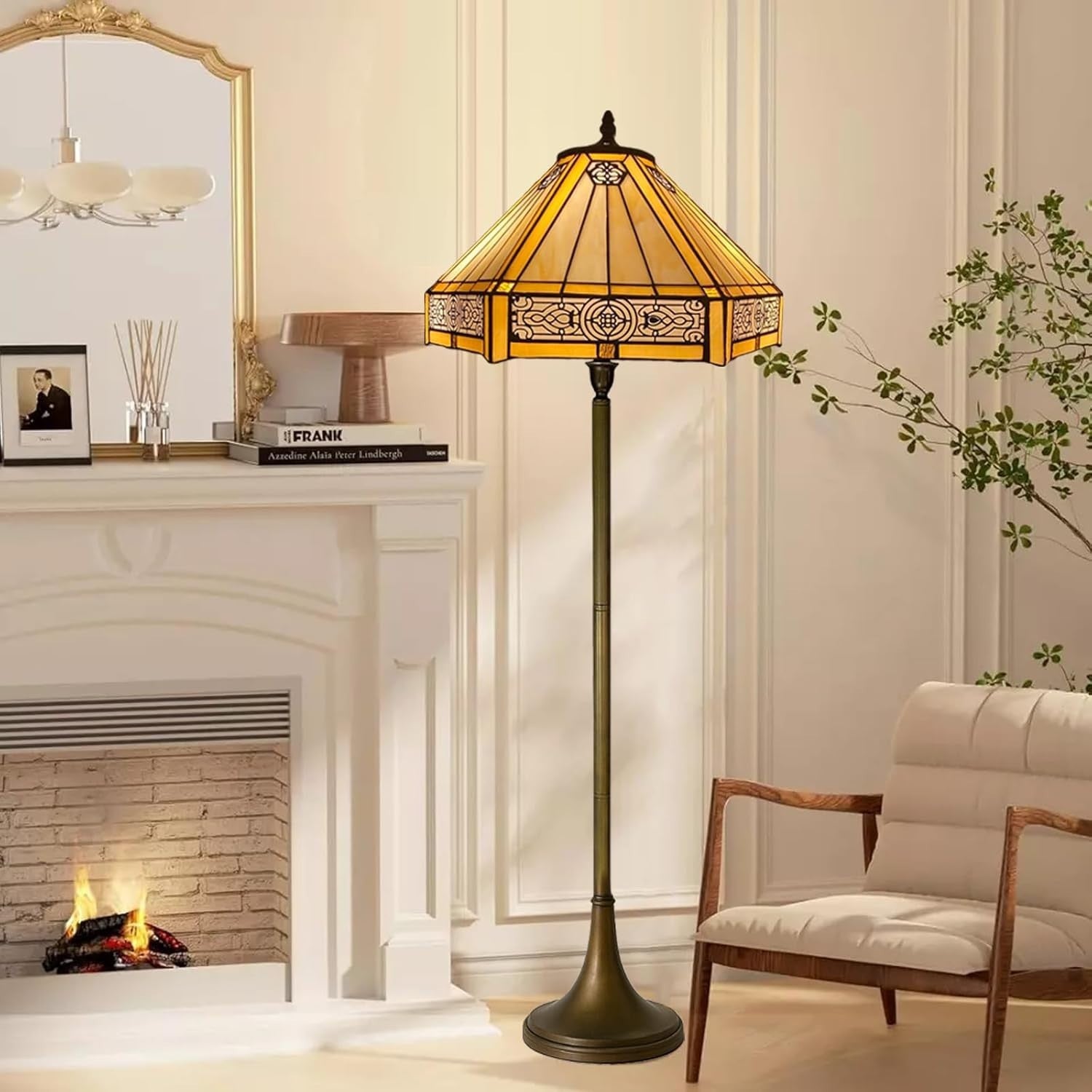 Tiffany Style Floor Lamp Handcrafted Stained Glass 16in Antique Living Room