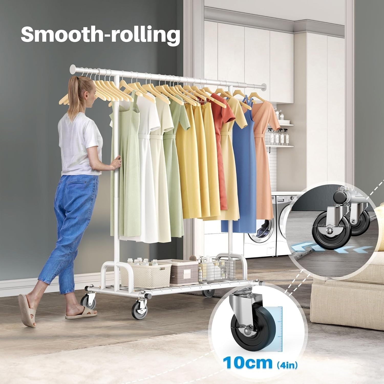 238KG Heavy Duty Extendable Clothes Rail with Wheels – White