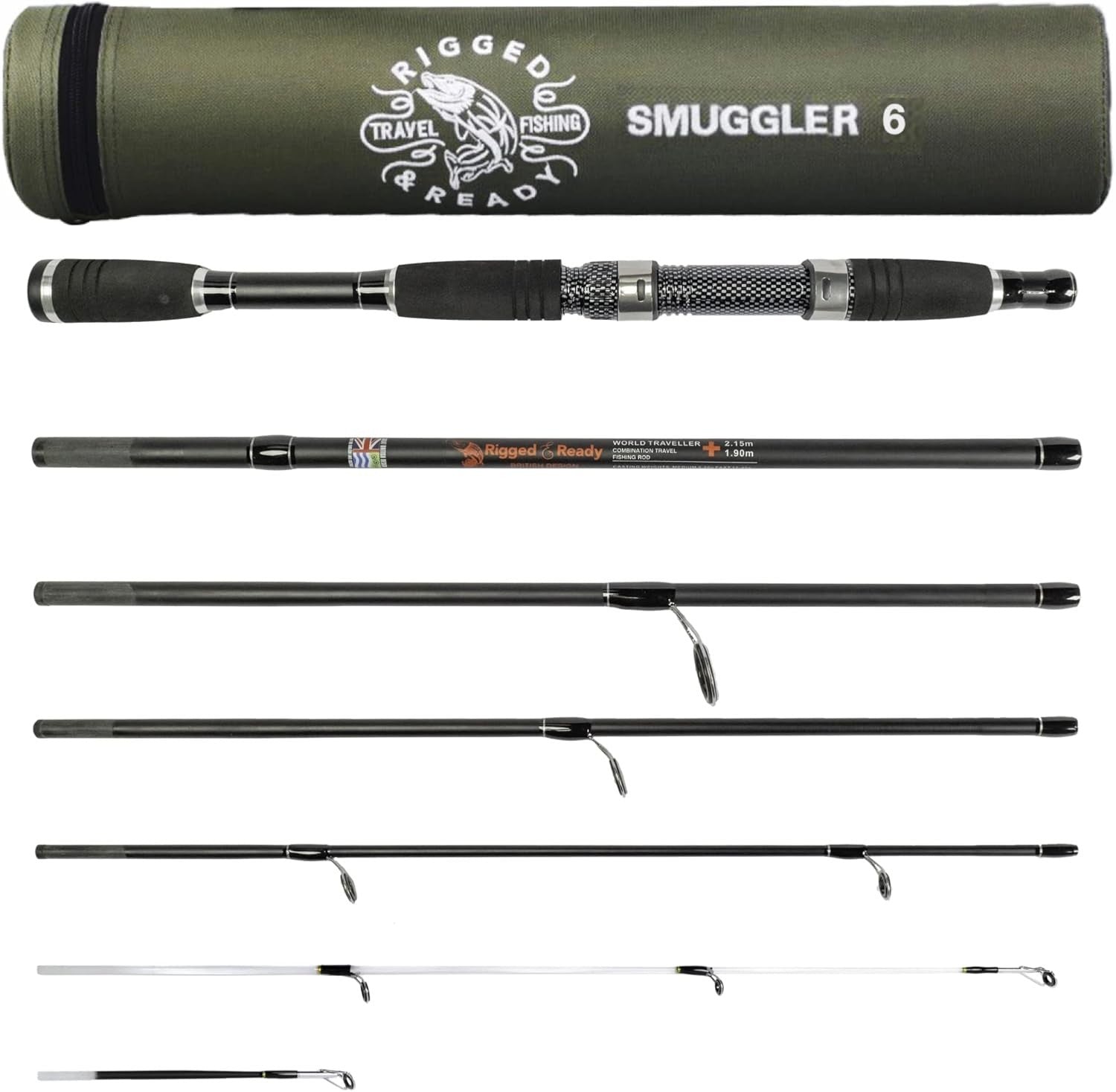 Compact Travel Fishing Rod – 6-Section Spin, Fresh & Saltwater, 2 Tips