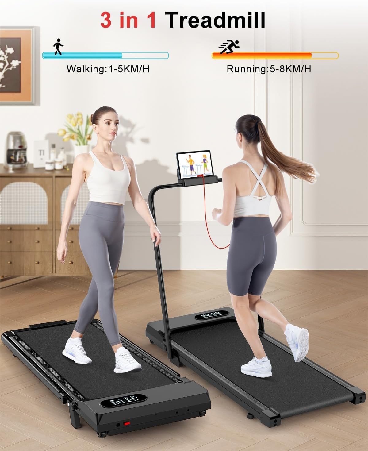 Under Desk Walking Treadmill 1-8km/h Incline Foldable Quiet Home Gym3