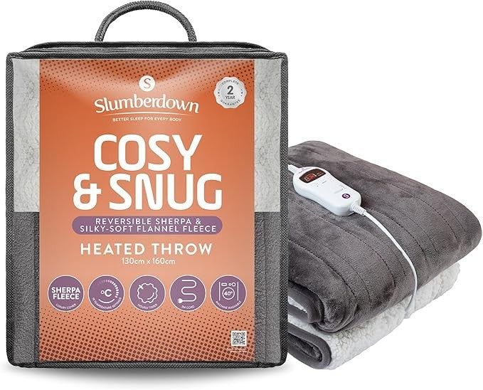 Electric Heated Throw Blanket Sherpa Fleece 10 Heat Timer Washable 130x160cm