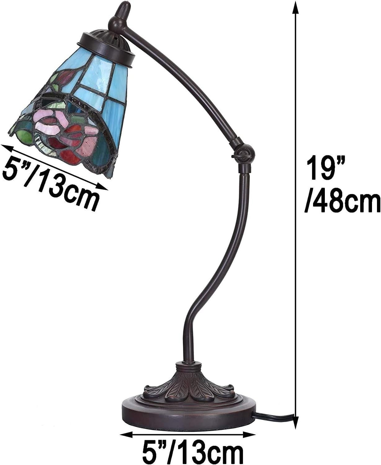 Rose Flower Stained Glass Desk Lamp Adjustable Tiffany Style Night Light