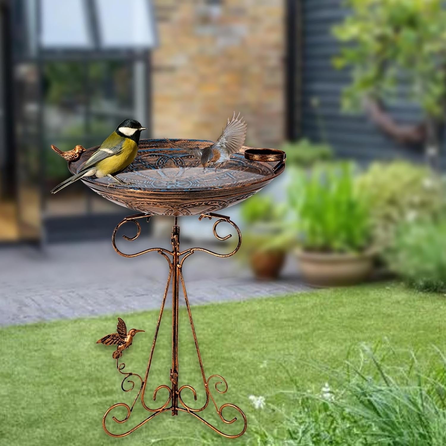 Elegant Bronze Bird Bath Feeder Garden Decor Heavy Duty Metal Tripod Base