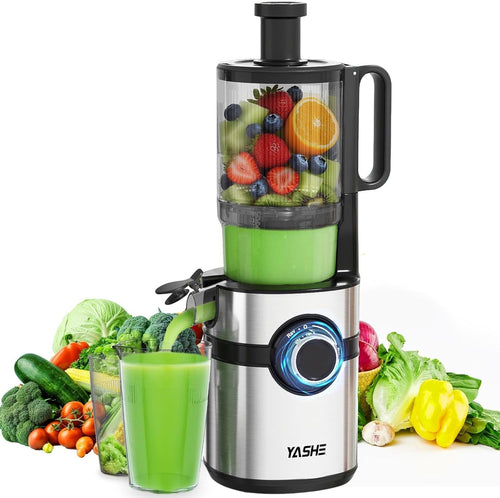 Cold Press Juicer 5in Wide Feed Chute Whole Fruit High Yield Easy Clean