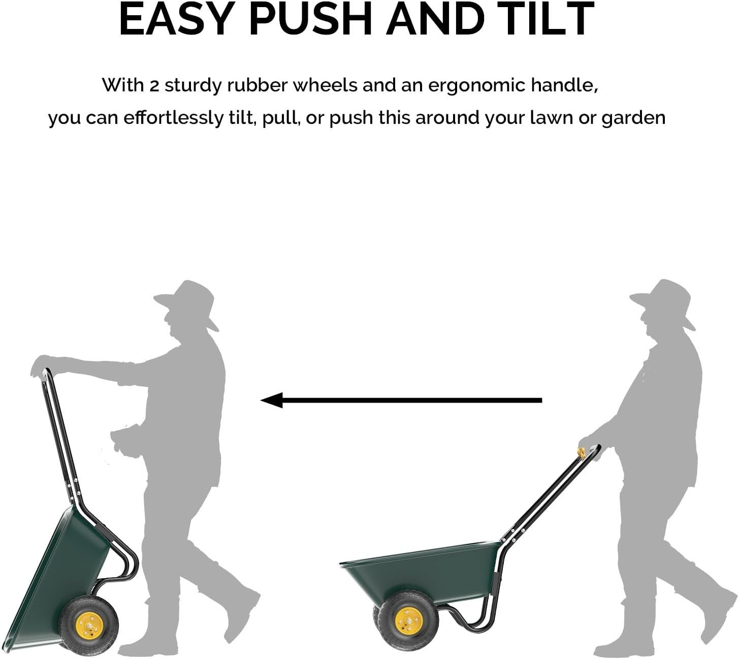85L 2-Wheel Garden Wheelbarrow & Green Poly Cart w/ U Handle for 136kg Load