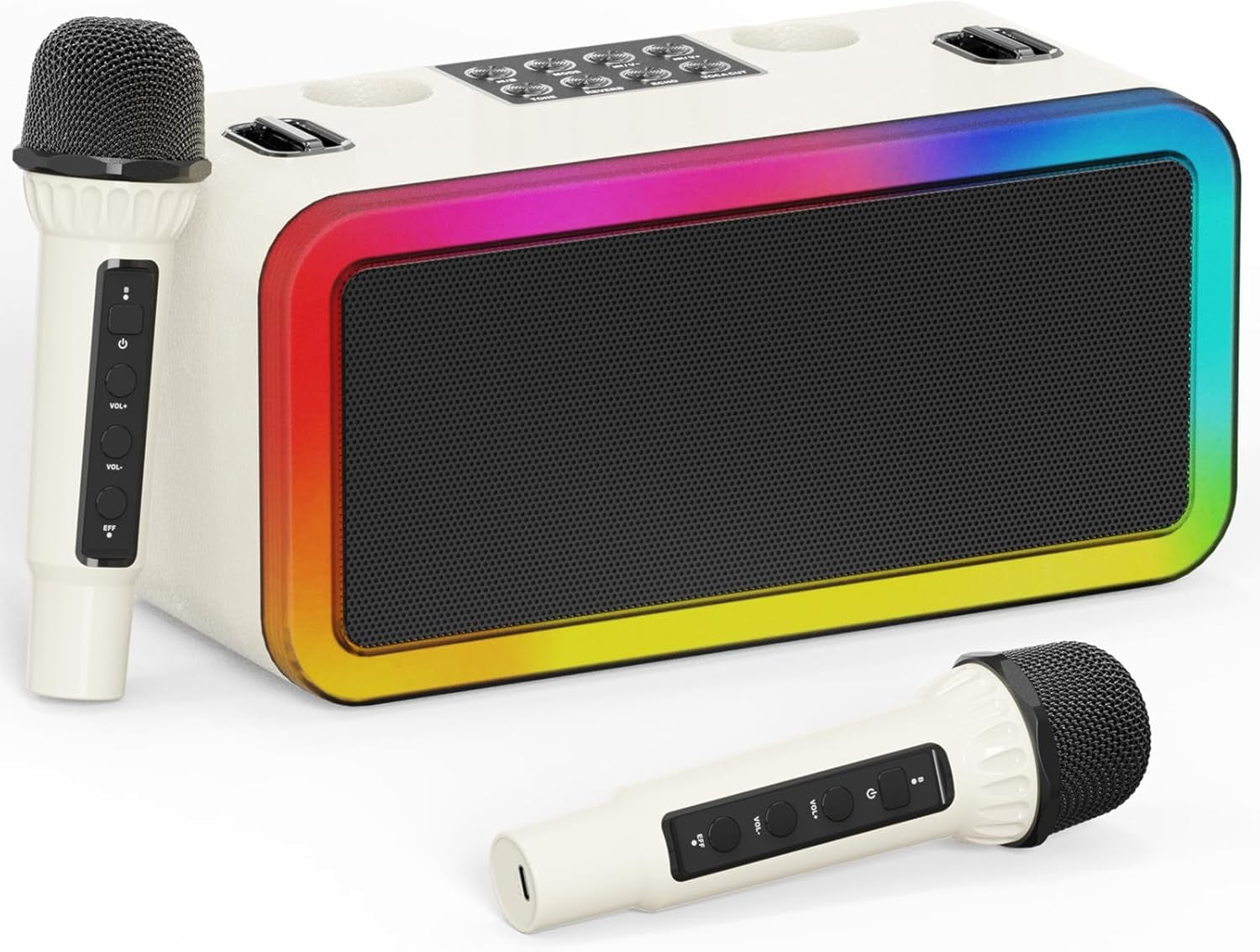 Portable Karaoke Machine 2 Mics Bluetooth Speaker with LED Light