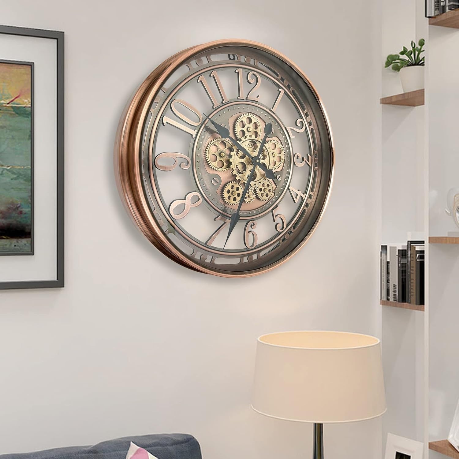 Large Steampunk Wall Clock Moving Gears Silent Vintage Metal 53.5cm