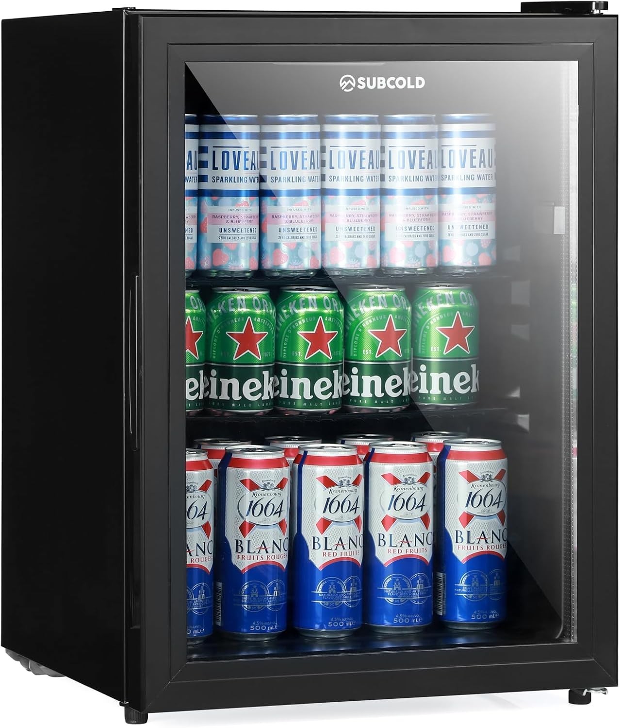 54L Mini Fridge Beer & Drink Cooler LED Glass Door Black Countertop