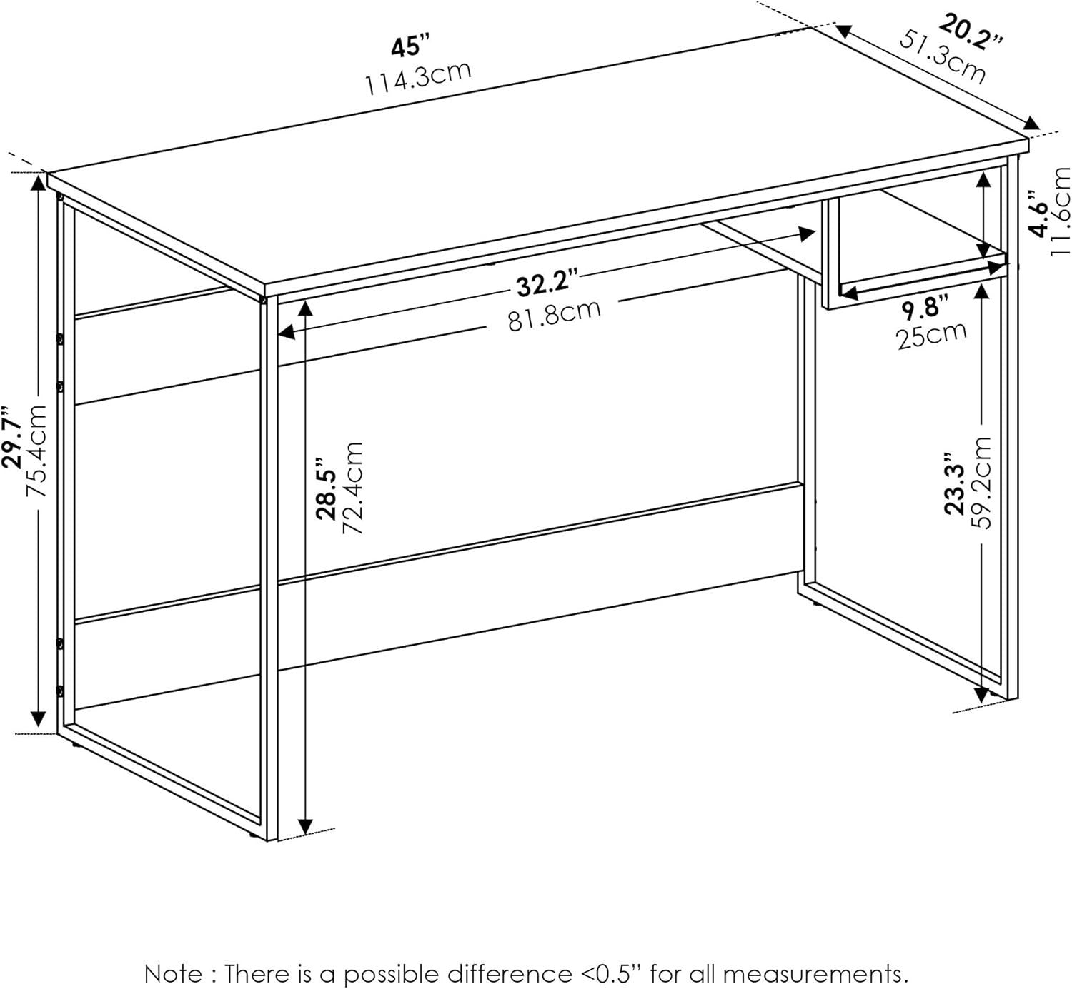 Modern Walnut Study Desk with Storage Shelf, 114x51x75cm Home Office Table
