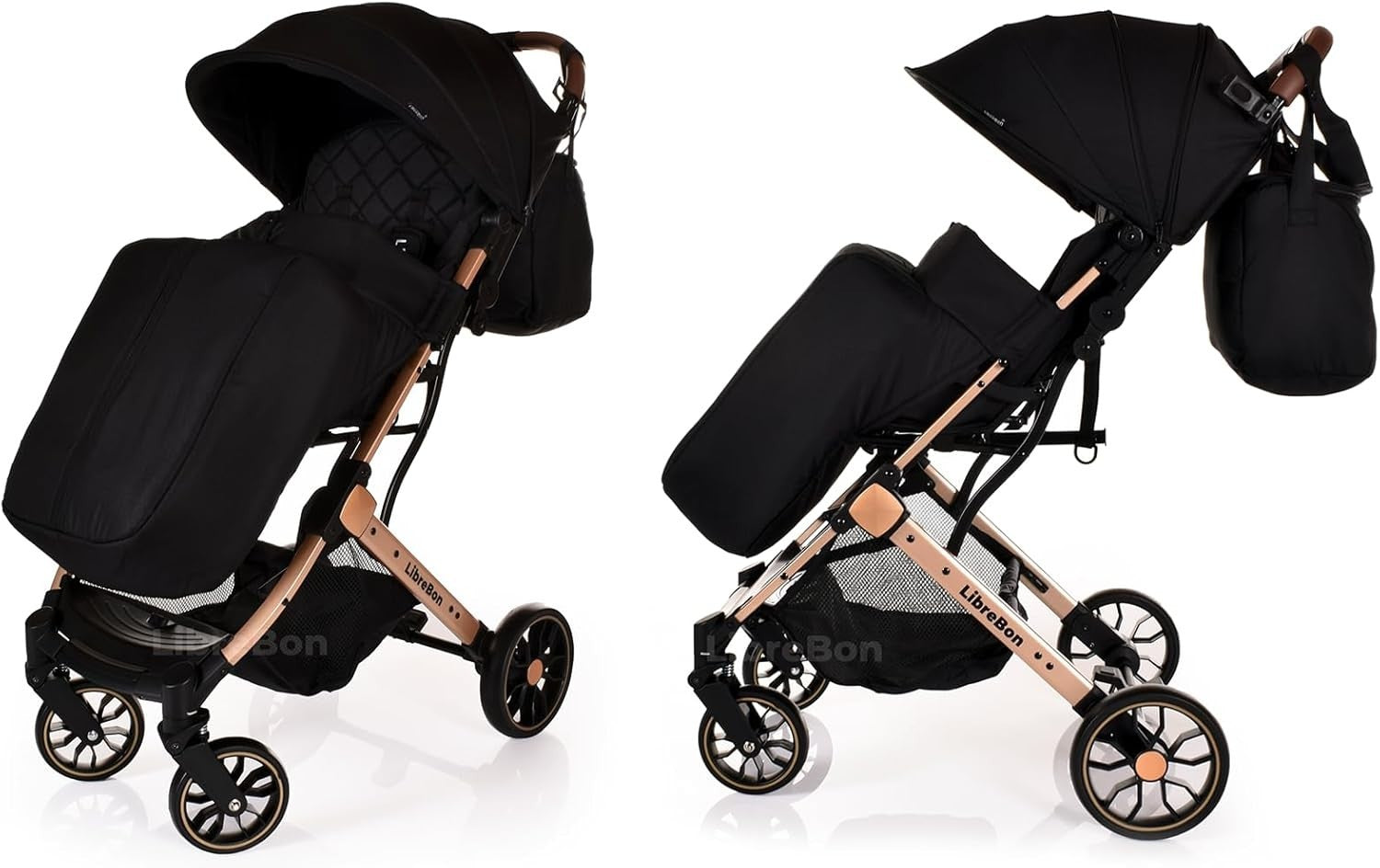 Lightweight Travel Baby Stroller One Hand Fold Compact Buggy Pink Gold