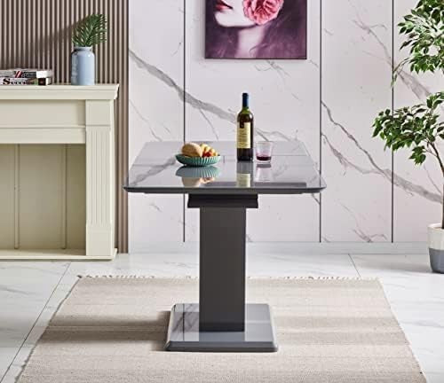 Extending Glass Dining Table 180x80cm Grey Modern 6 Seater Grey