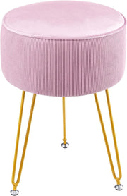 Pink Round Vanity Stool with Padded Seat & Gold Metal Legs – 30x30x43cm