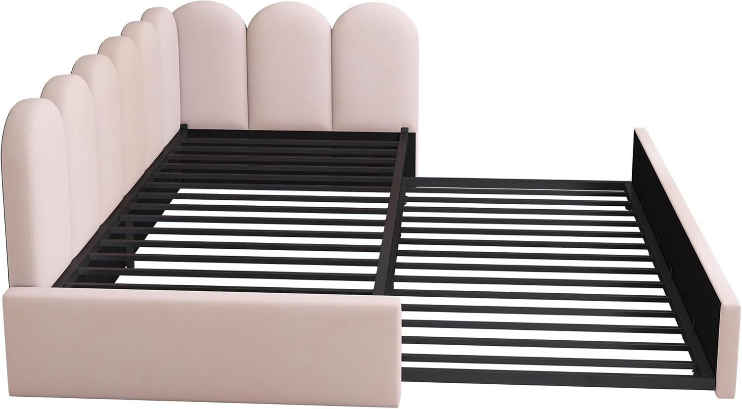 3FT Pink Velvet Pull Out Daybed Sofa Bed Guest Trundle Kids Girls Room