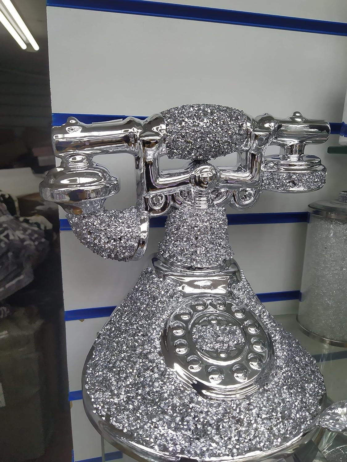 Crushed Diamond Telephone Ornament Silver Crystal Bling Decor Sparkly