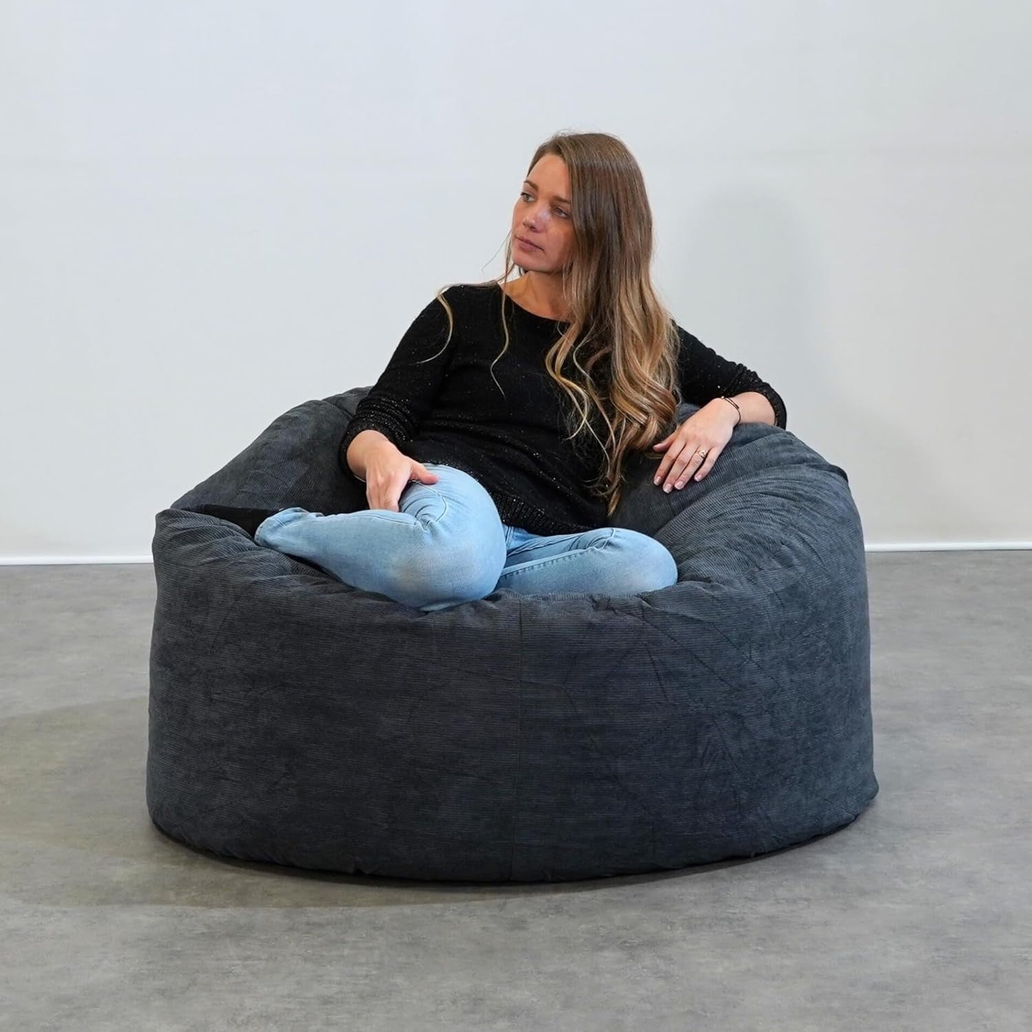 Adult Bean Bag Chair Blue Corduroy 100cm Foam Support Sofa Seat for Lounge