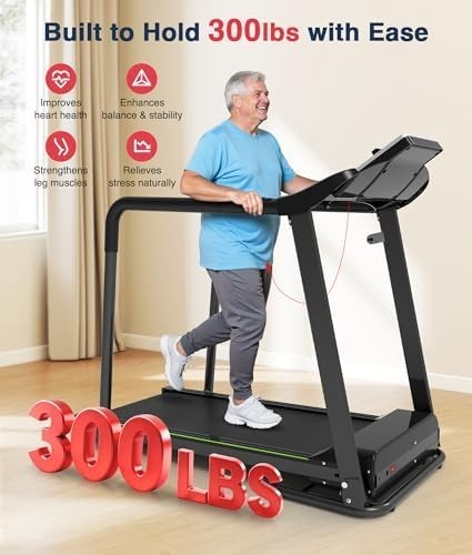 Foldable Home Walking Treadmill 300LBS Heavy Duty with Long Handrail & LCD