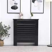 High Gloss Black Radiator Cover Cabinet 78x19x82cm Modern Slat Design