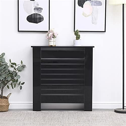 High Gloss Black Radiator Cover Cabinet 78x19x82cm Modern Slat Design