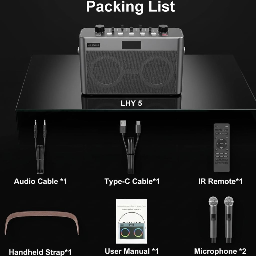 MT-VIKI Portable Bluetooth Karaoke Speaker with 2 Wireless Mics LED