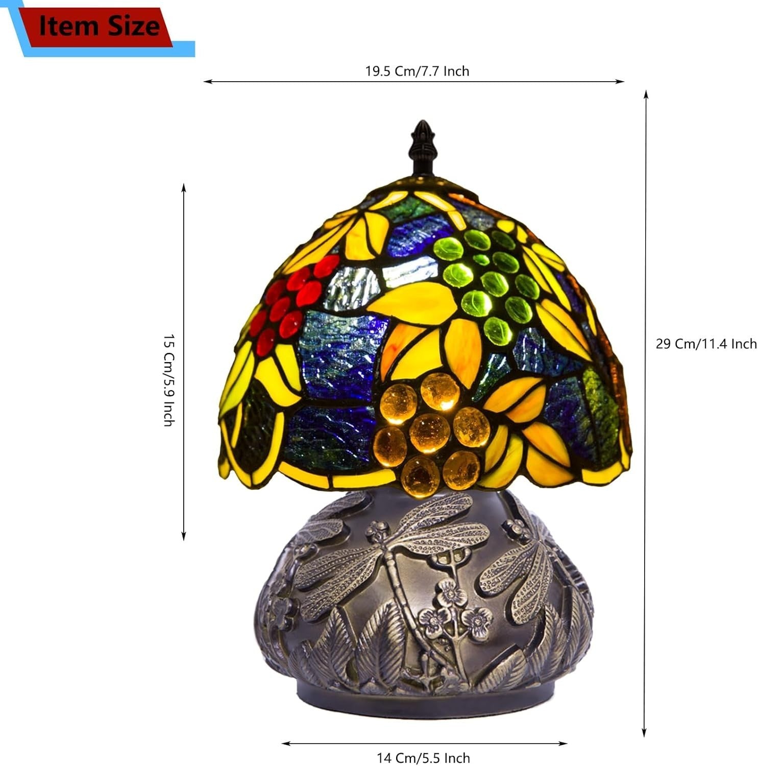Small Tiffany Stained Glass Desk Lamp 8x8x11in 3 Color Temps USB Bedside