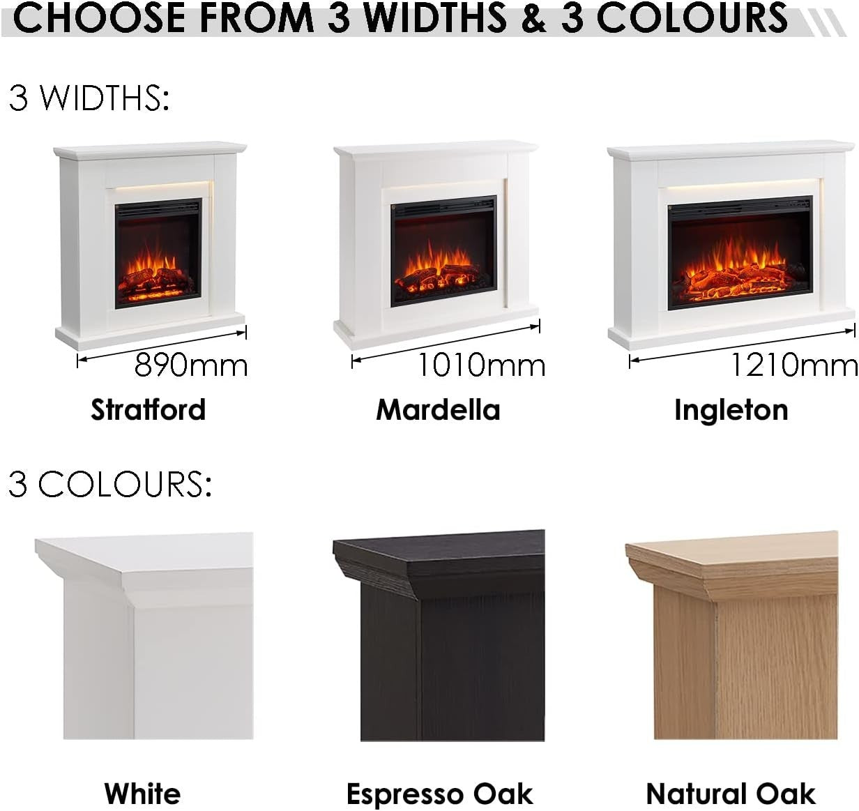 Electric Fireplace Heater 2kW White Freestanding LED Log Flame Effect Remote