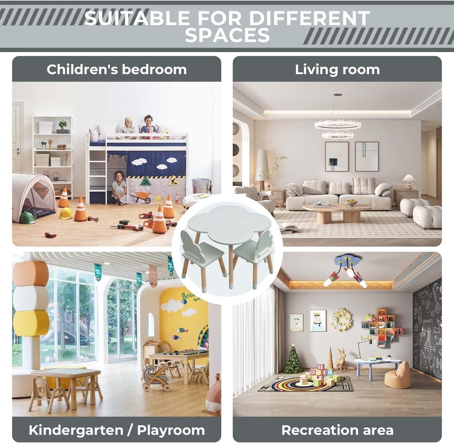 Kids Table and 2 Chairs Set Aqua Green & Brown, Safe Rounded Edges, MDF Pine