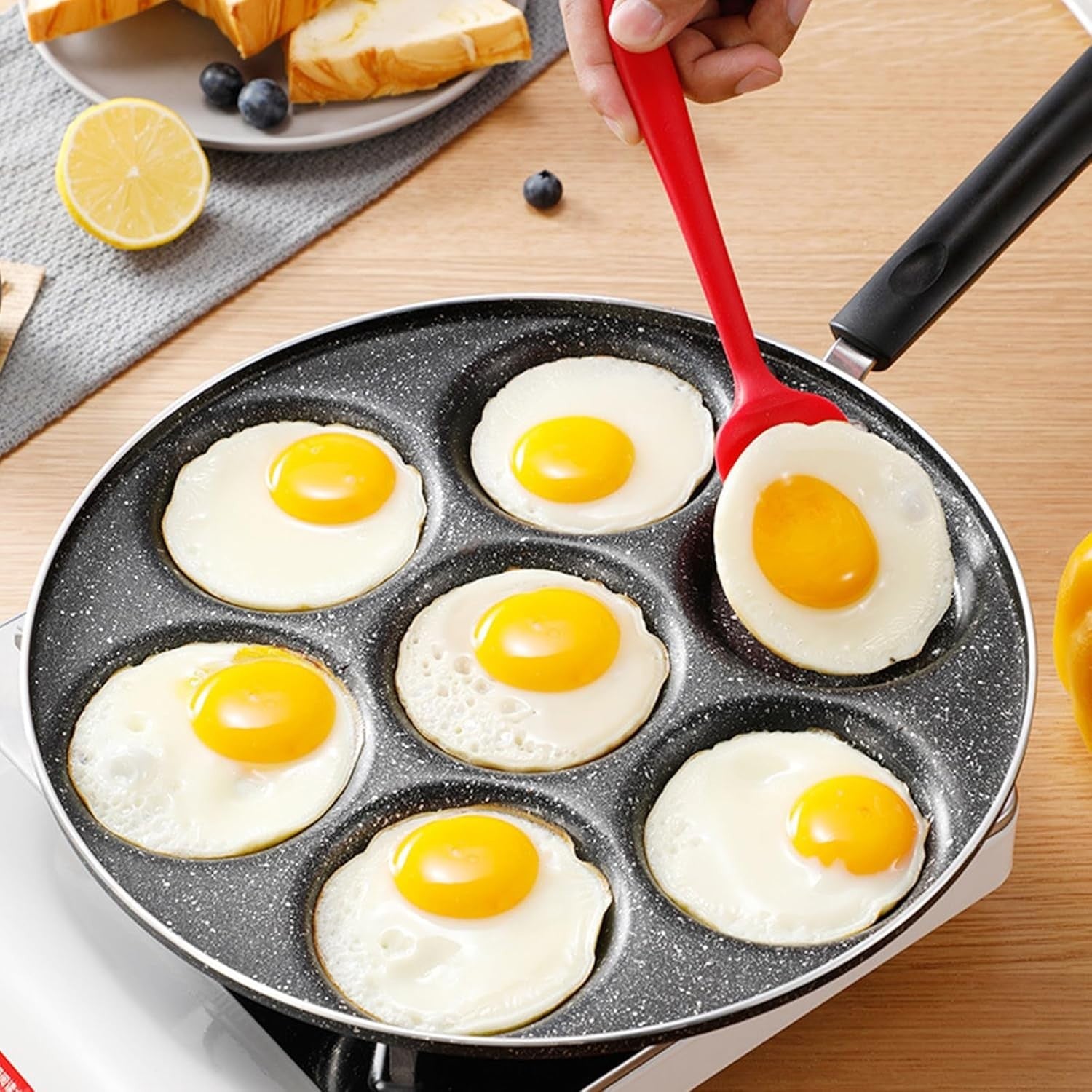 7-Hole Mini Pancake Pan 30cm Non-Stick Frying Pan for Eggs & Omelette