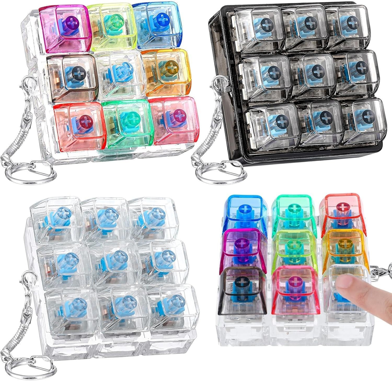 Keyboard Fidget Clicker Keychain 3 Pack 9-in-1 Stress Relief Toy