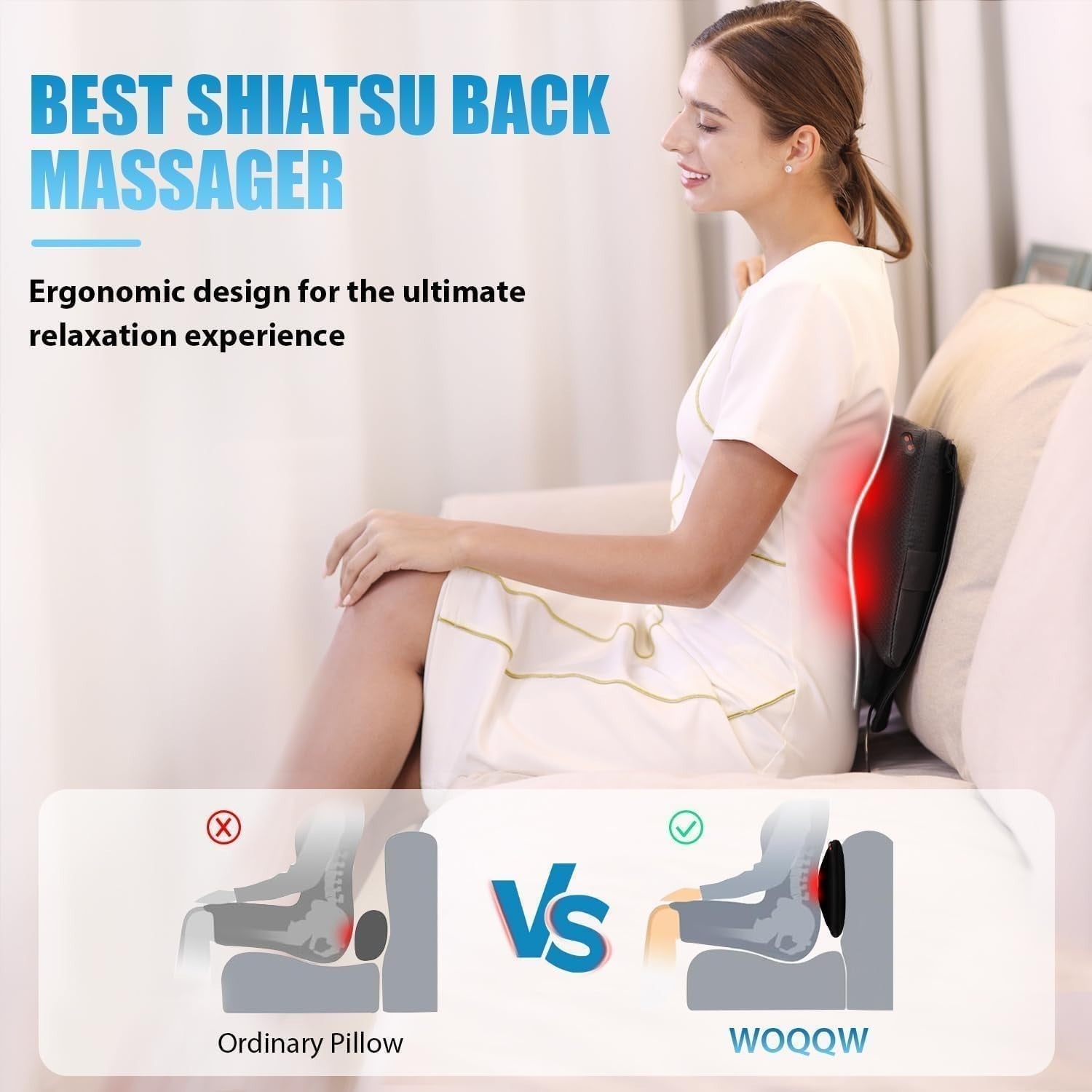 Shiatsu Back & Neck Massager with Heat Deep Tissue Kneading Massage Pillow