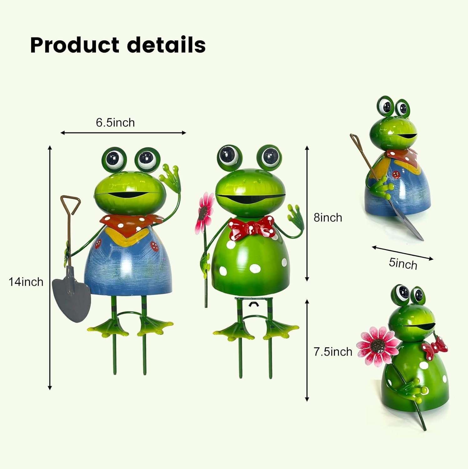 Metal Frog Garden Ornaments 3D Outdoor Yard Decor Cute Spring Figurine Set 2pcs